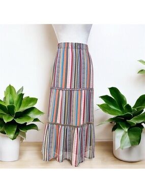 Christopher & Banks Striped Multicolor Tiered Maxi Skirt size petite medium